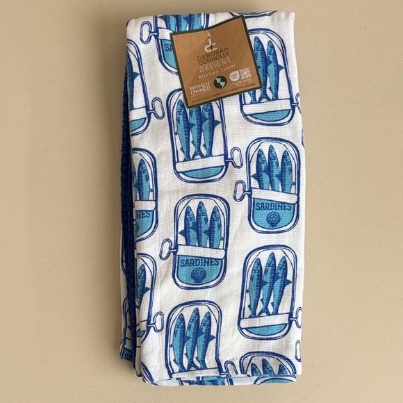 NWT- Deborah Connelly Designs Blue Sardine Print Kitchen Towels Set of 3 - Picture 1 of 1